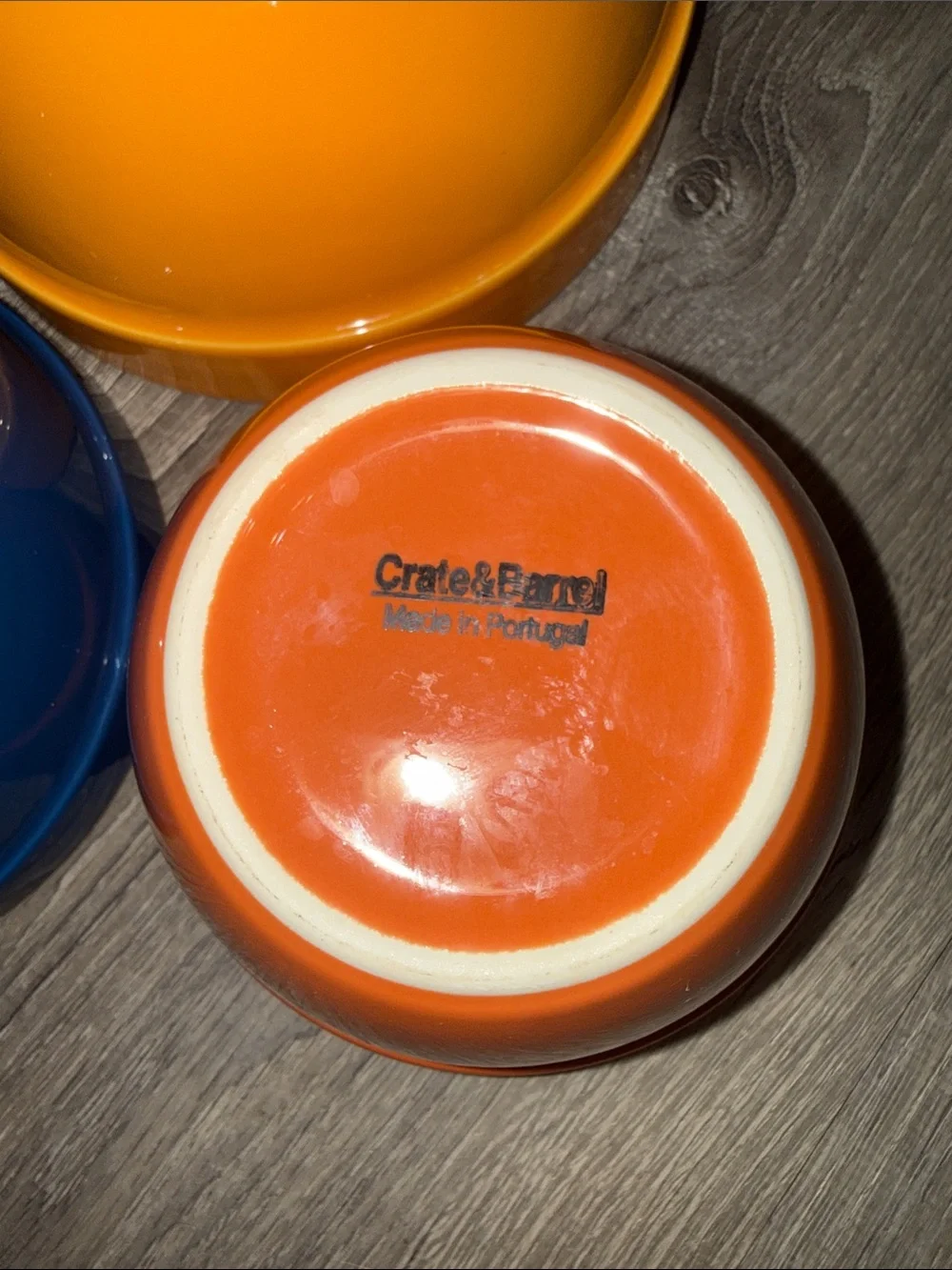 Crate&Barrel Addison Retiree Stoneware Nesting Bowls in Blue, Yellow, and Orange
